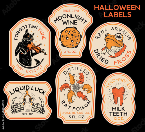 Halloween Bottle Labels and Potion Labels. Vector Illustration. © moloko88