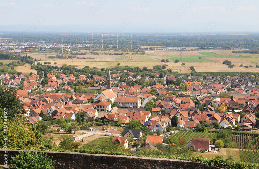 View on the village of Kintzheim from the Vosges Alsace Grand Est France