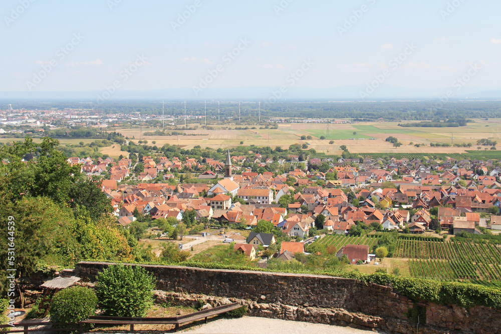 View on the village of Kintzheim from the Vosges Alsace Grand Est France