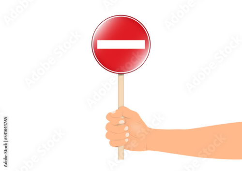 Hand holding stick with no entry sign vector illustration