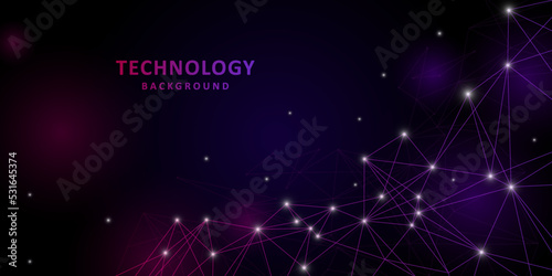 Geometric abstract background. Connected lines and dots, triangles. Molecular structure and connection. Science, medicine, technology concept. Vector technology background.