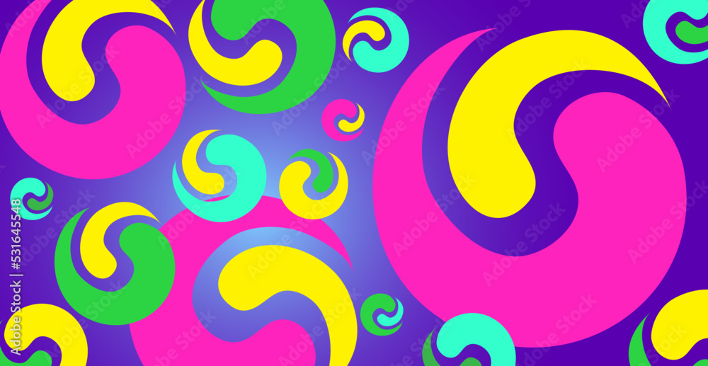 Simple pattern with geometric shapes. Yin Yang elements in different color palettes on a gradient background. Simple pattern with geometric shapes. Yin Yang elements in different color palettes on a gradient background.