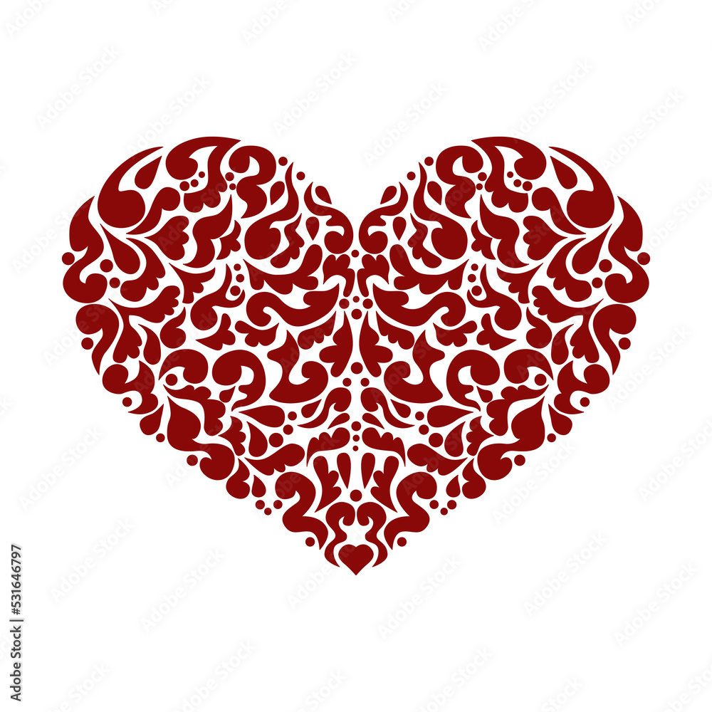 Beautiful ornamental heart. Elegant vector illustration EPS 10 isolated on white background.