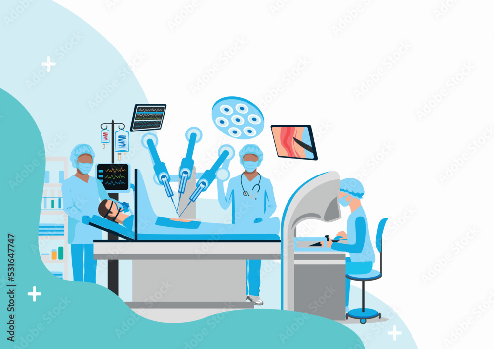 Operating Room Instruments Animates Modern operating room. Robotic Surgery. Medical equipment for surgical ...