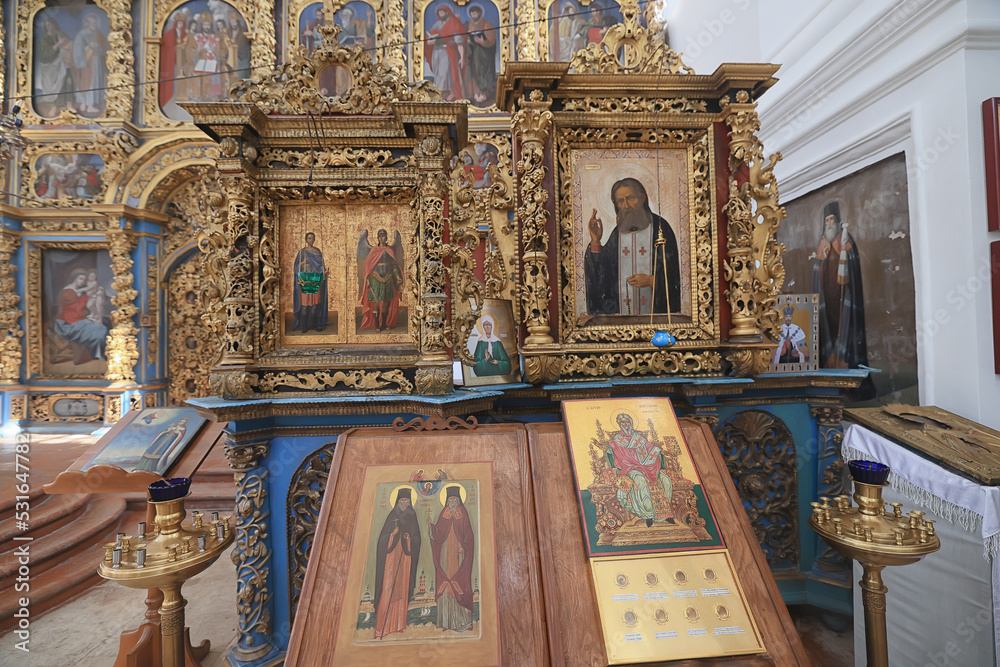 Obraz premium interior of the church iconostasis icons objects of worship altar religion crucifixion