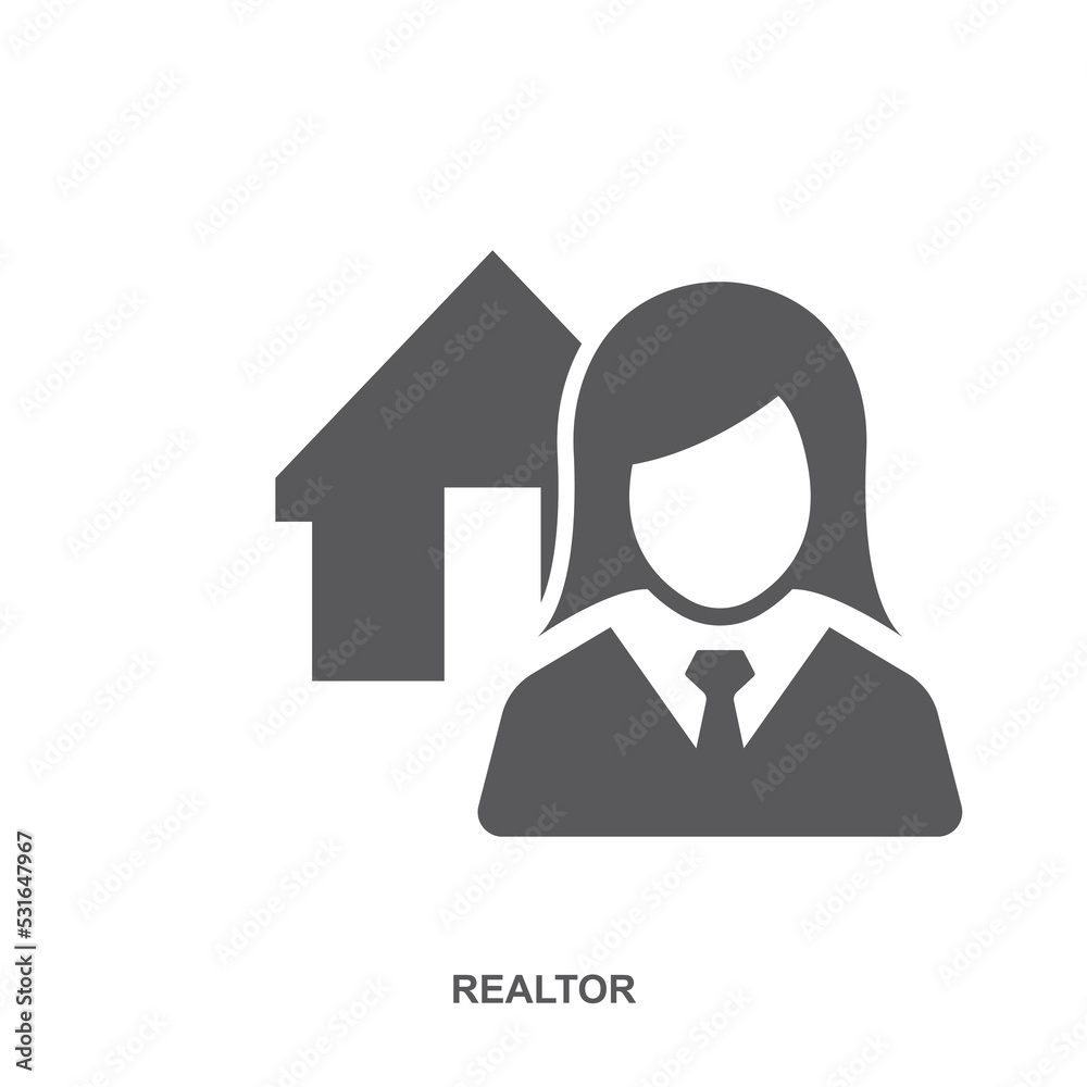 Realtor icon. Vector style is flat iconic symbol, gray color, white background. Realtor icon. Vector style is flat iconic symbol, gray color, white background.