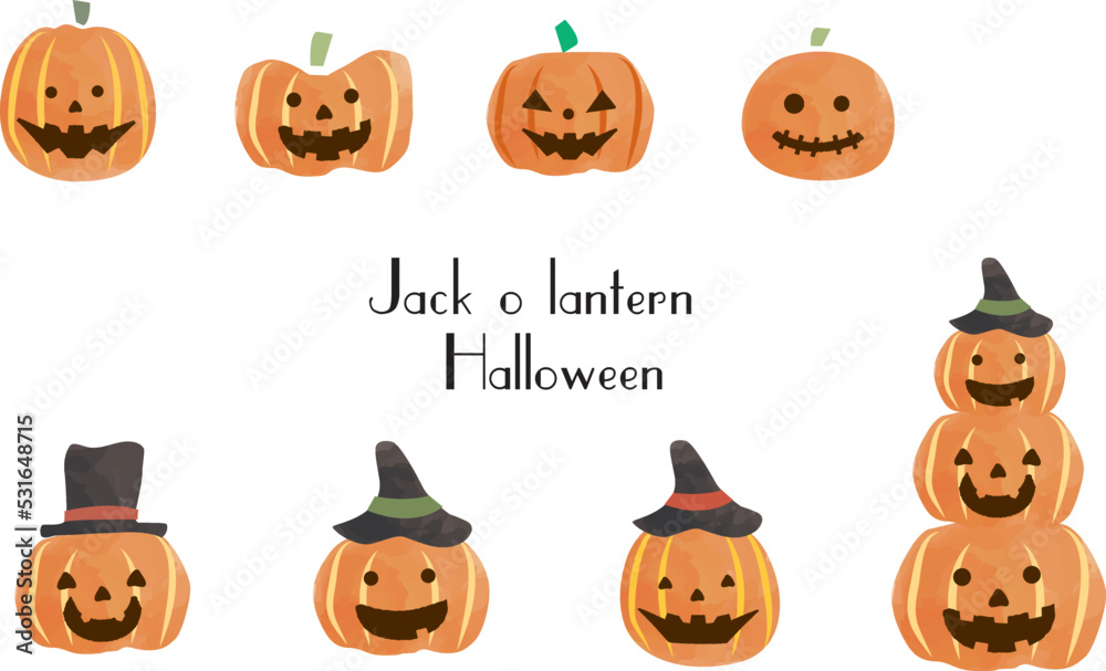 ハロウィン 水彩ジャックオーランタン イラストセット ハロウィン 水彩ジャックオーランタン イラストセット