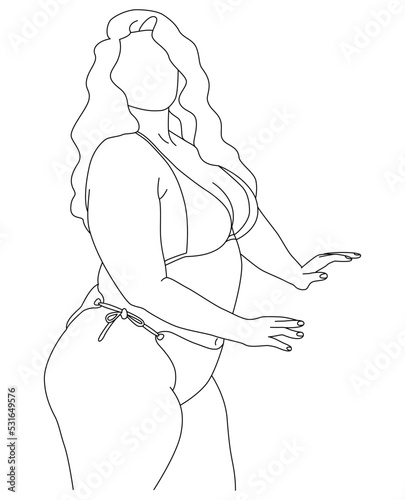 A beautiful and happy woman of magnificent forms. The girl is one line. Templates of fashionable figures of large sizes.