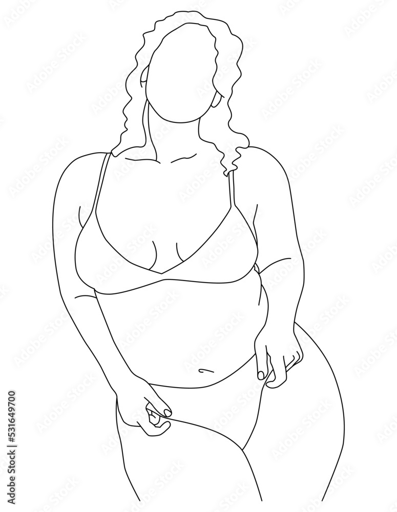 A happy woman. Beautiful woman plus size body line art illustration. A happy woman. Beautiful woman plus size body line art illustration.