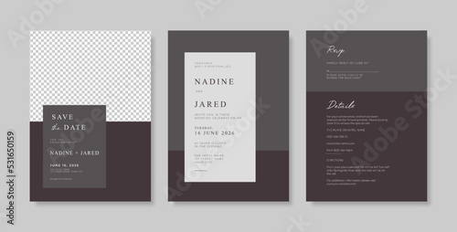 Simple and elegant wedding card template, set of beautiful wedding invitation template. minimalist wedding invitation template