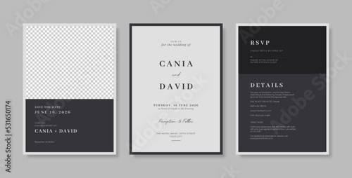 Minimalist and elegant wedding card template. set of wedding card with minimalist frame. simple wedding invitation design template
