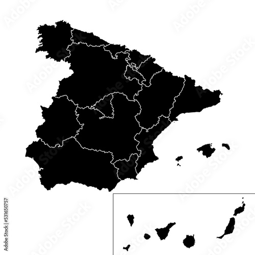 Spain regions map with Canary islands. Vector illustration.
