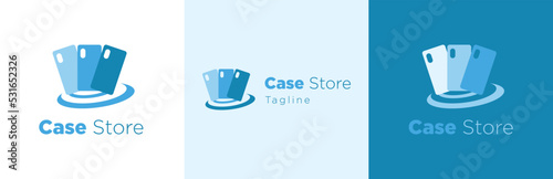 Mobile phone case logo design set, smartphone protection accessories business symbol, mobile device product store brand identity emblem concept, technology gadget editable commercial logotype