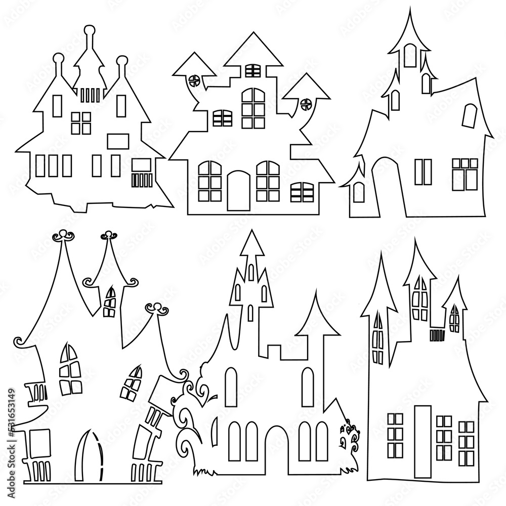 Halloween doodle, Line art Halloween Icons Big Set. Scary Sweets and Treats Icons Collection.