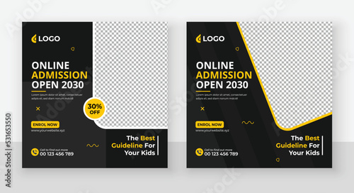 School Admission Social Media Post Design, Back to School Social Media Post Template