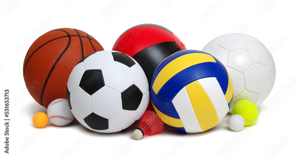 Various sport equipments isolated on white Various sport equipments isolated on white
