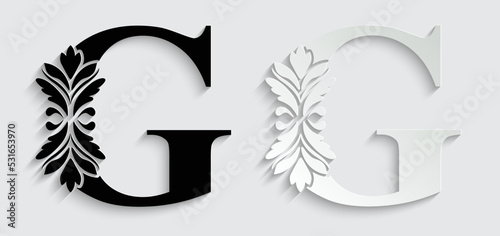 letter G flower letters. Vintage ornament initial Alphabet. Logo vector	

