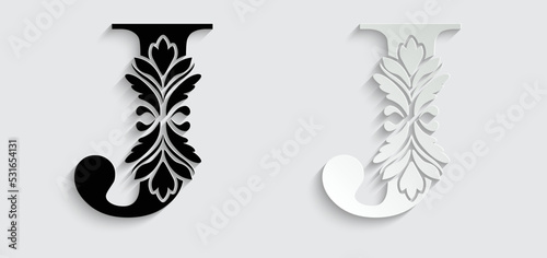 letter J flower letters. Vintage ornament initial Alphabet. Logo vector	
