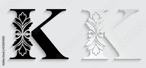 letter K flower letters. Vintage ornament initial Alphabet. Logo vector	
