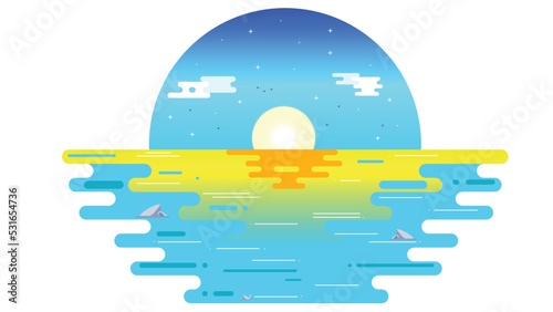 Flat Beautiful Sea and Sky Design