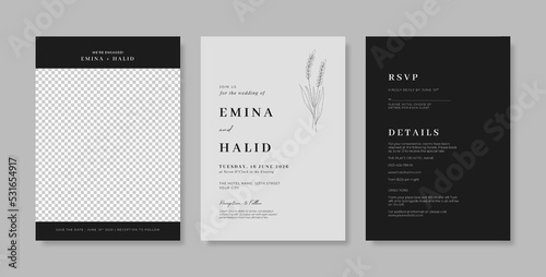 Beautiful and minimalist wedding invitation template. set of wedding invitation template. elegant decorative wedding card