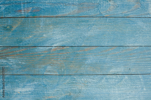  Vintage blue wood background texture with knots and nail holes. Old painted wood wall. Blue abstract background. Vintage wooden dark blue horizontal boards. Front view with copy space. 