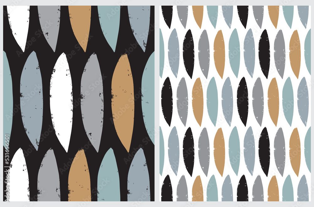 Simple Hand Drawn Irregular Geometric Seamless Vector Patterns. Blue, Gold and Gray Irregular Shape Stains of Lens Shape on a Black and White Background. Infantile Style Abstract Print. Simple Hand Drawn Irregular Geometric Seamless Vector Patterns. Blue, Gold and Gray Irregular Shape Stains of Lens Shape on a Black and White Background. Infantile Style Abstract Print.