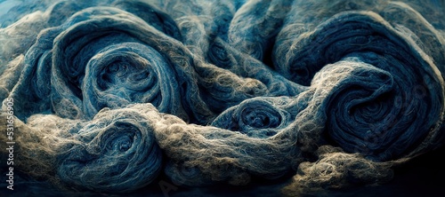 Slika na platnu Abstract dark cobalt blue woolen felt arts and crafts cumulus clouds, thick twisted yarn and rough fiber texture - Dreamy and imaginative surreal summer thunderstorm craft