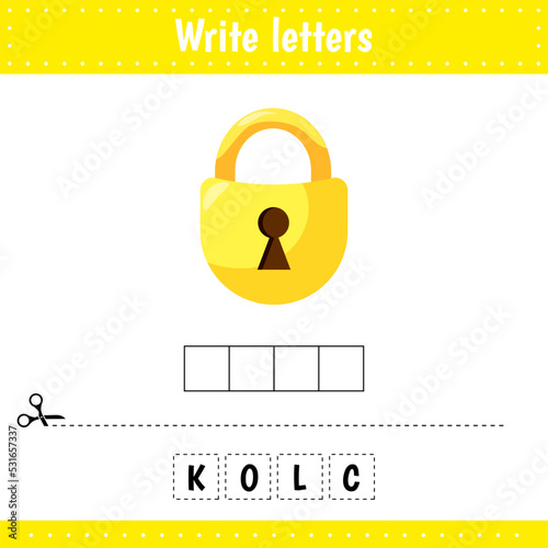 Educational game for kids. Crossword clock. Guess the word. Education developing worksheet. Learning game for kids.