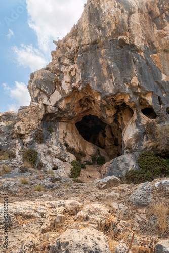 The cave in which the primitive man lived in the national reserve - Nahal Mearot Nature Preserve, near Haifa, in northern Israel