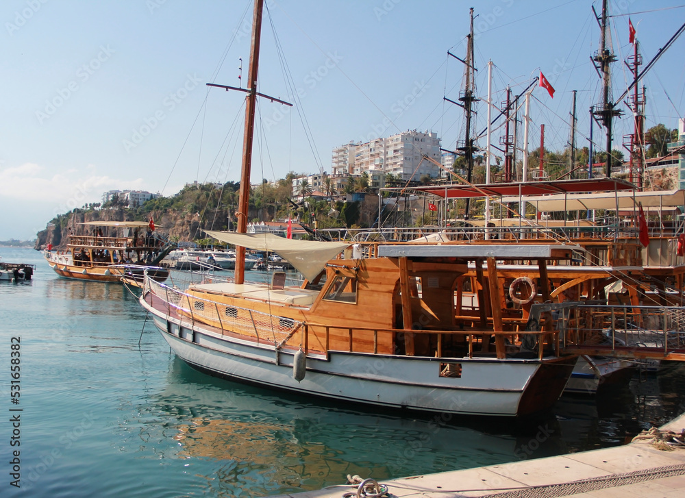 various pleasure boats in the Mediterranean seaport