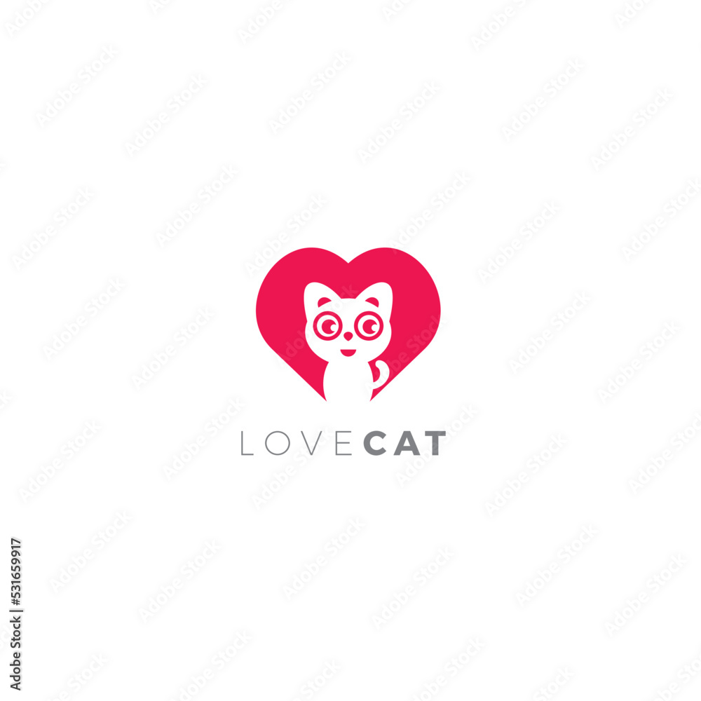 Obraz premium Love Cat Logo Simple Design