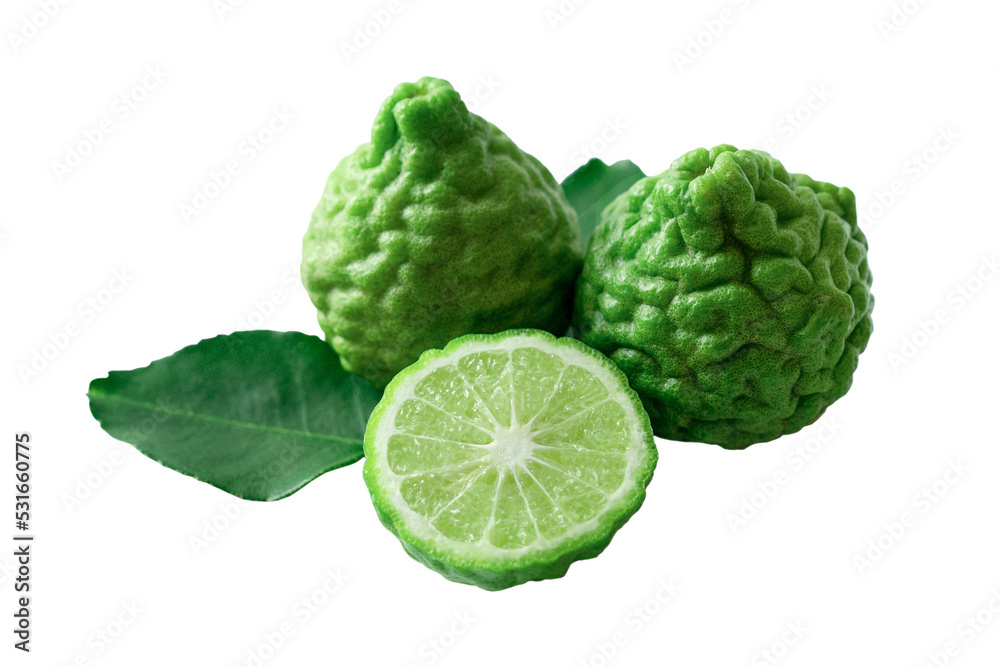 Green bergamot kaffir lime isolated on white background with clipping path Green bergamot kaffir lime isolated on white background with clipping path