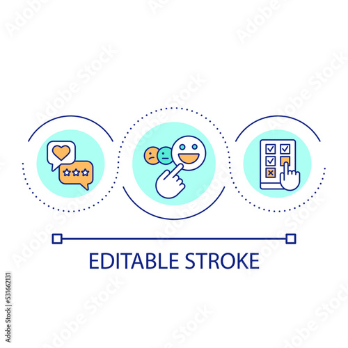 Positive experience loop concept icon. Service customer feedback. Information collecting abstract idea thin line illustration. Isolated outline drawing. Editable stroke. Arial font used