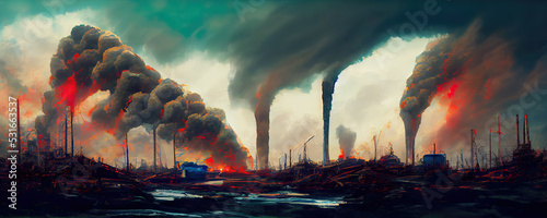 Foto Illustration of industrial pollution as environmental disaster