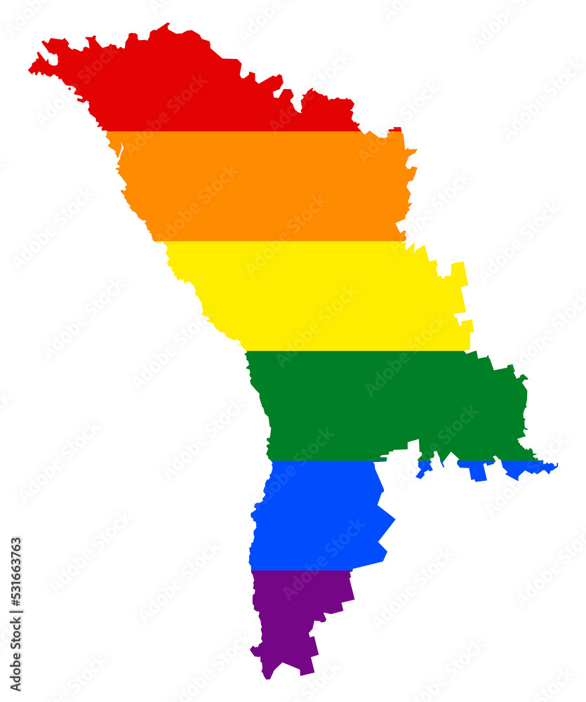 Moldova map with pride rainbow LGBT flag colors Moldova map with pride rainbow LGBT flag colors