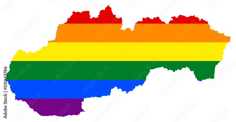 Slovakia map with pride rainbow LGBT flag colors Slovakia map with pride rainbow LGBT flag colors