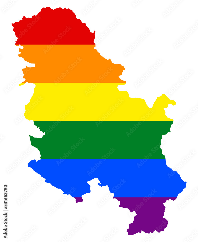 Serbia map with pride rainbow LGBT flag colors Serbia map with pride rainbow LGBT flag colors