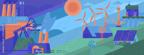 Green energy production. Vector illustration. Poster background