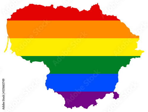 Lithuania map with pride rainbow LGBT flag colors