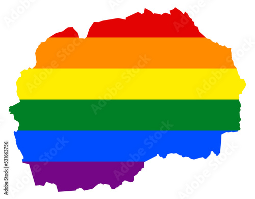 Macedonia map with pride rainbow LGBT flag colors