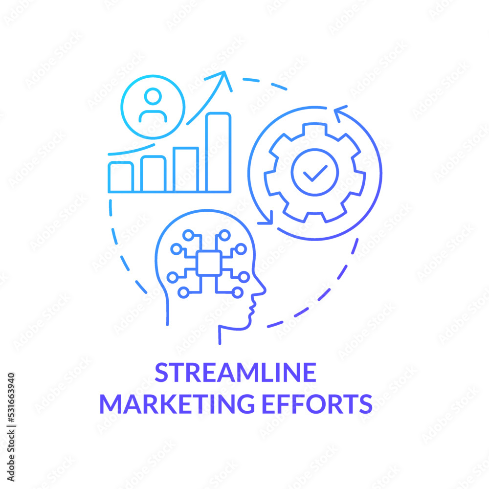 Streamline marketing efforts blue gradient concept icon. Business development. Benefit of AI in business abstract idea thin line illustration. Isolated outline drawing. Myriad Pro-Bold font used