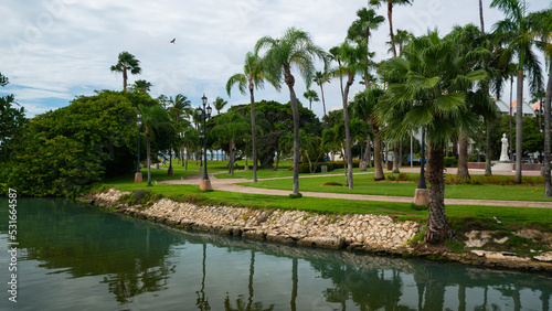 Park area in Oranjestad, Aruba island photo