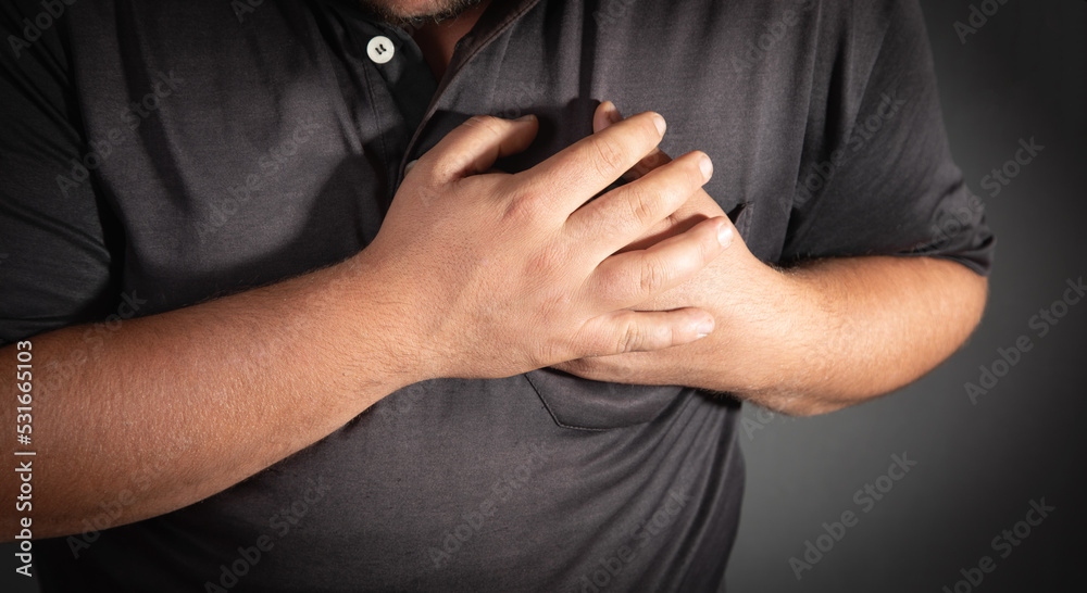 Caucasian man having chest pain. Heart attack