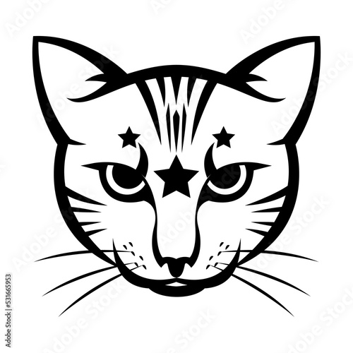 Cat face, magic cat, witches  mascot. Cat logo template. Vector illustration.