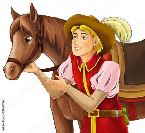 Cartoon medieval nobleman prince on a horse - illustration for the children