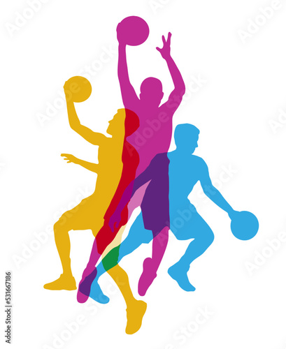 Basketball sport graphic with player in action.