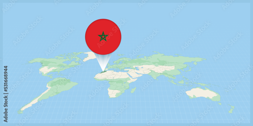Location of Morocco on the world map, marked with Morocco flag pin.