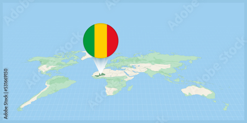 Location of Mali on the world map, marked with Mali flag pin.