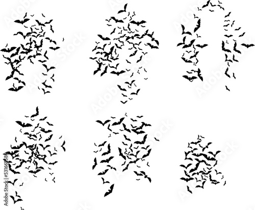 Bat swarm. Flying bat silhouette. Halloween Decoration